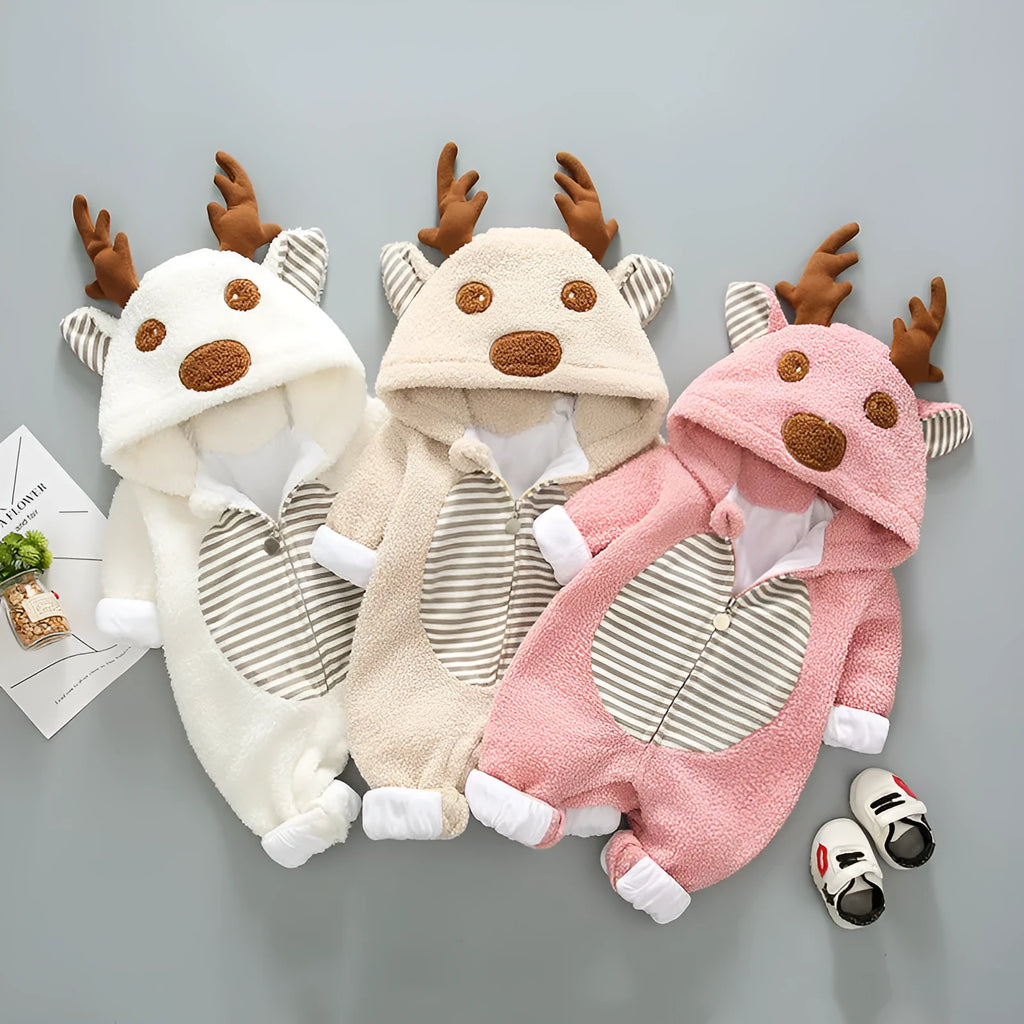 Baby romper with long sleeves and lace-up straps in khaki, pink, or white colours
