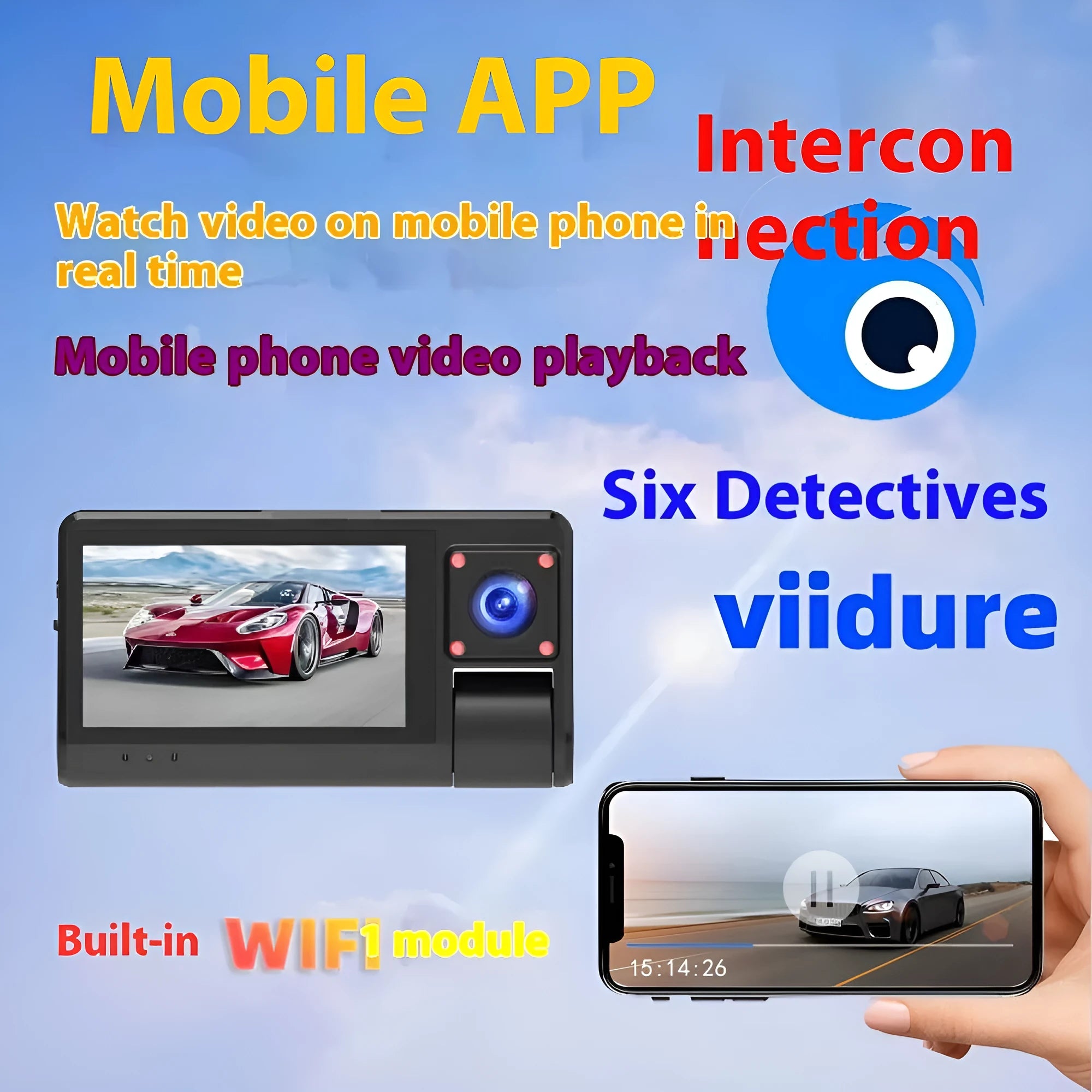 Black G50 dashboard camera with 3-inch screen and wide-angle lens for car windshield mounting
