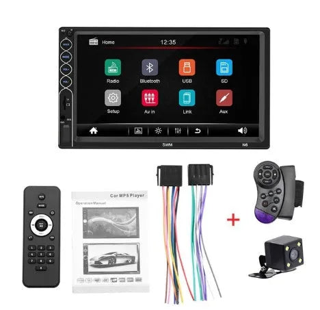 7-inch double DIN car MP5 player with Bluetooth and USB touchscreen in black