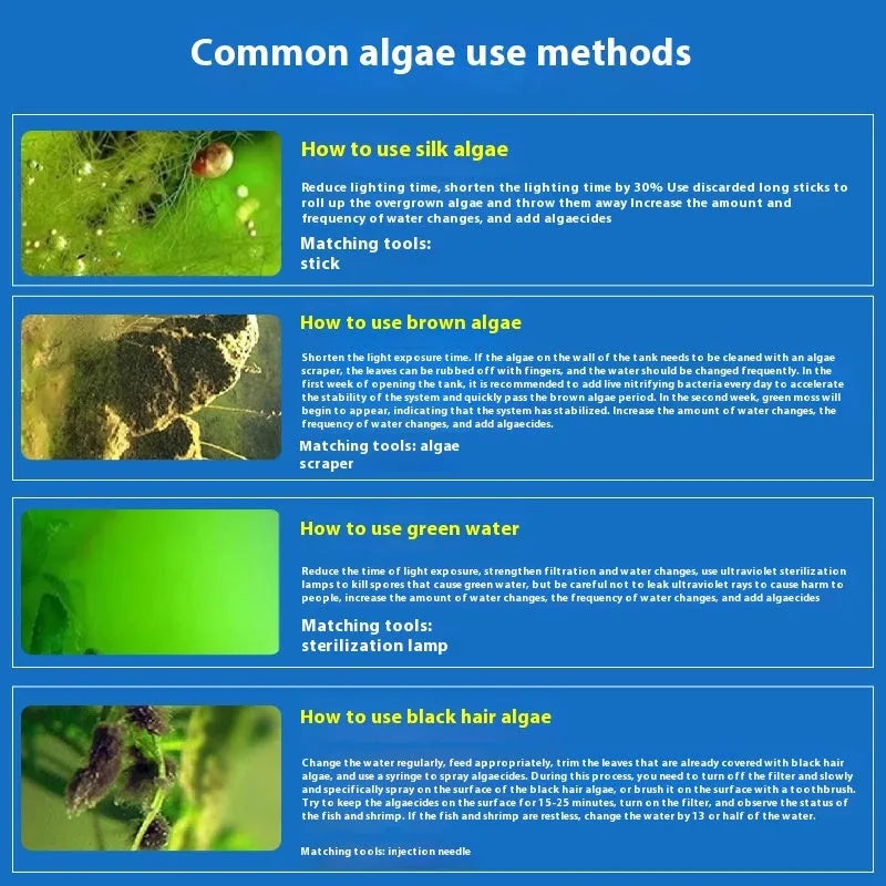 Bottle of concentrated fish tank and pond algaecide for green algae removal.