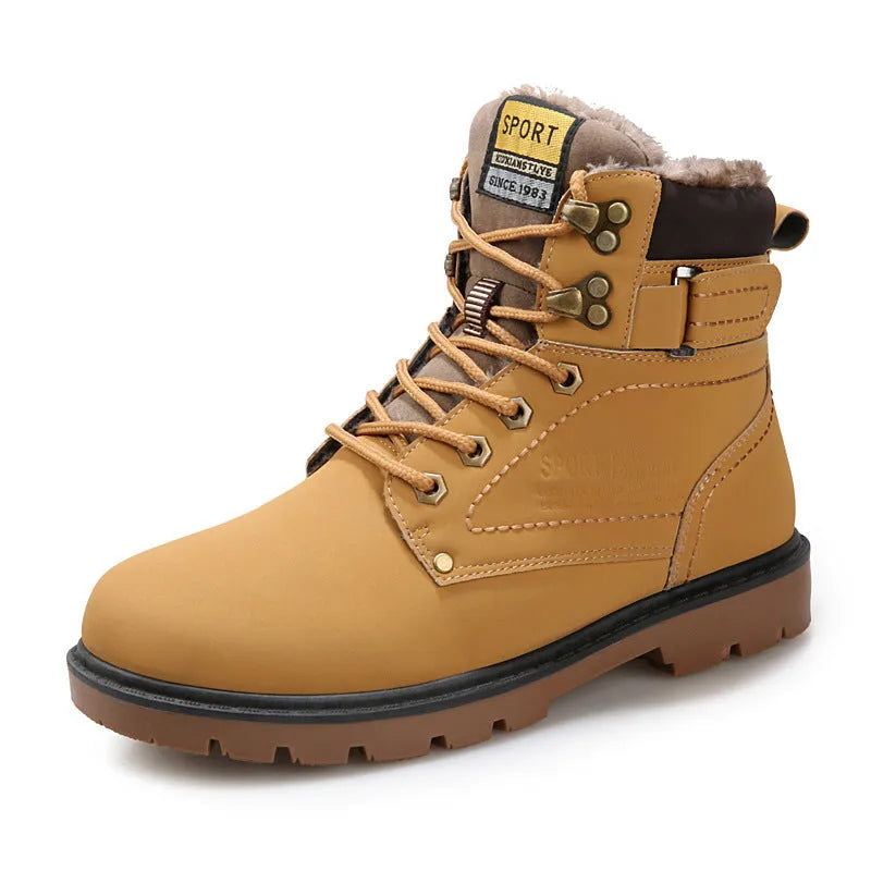 PU leather high top desert work boots in black with lace-up front