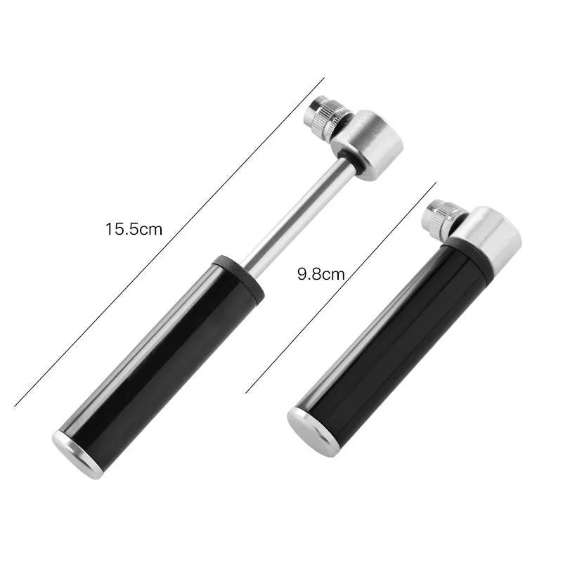 Smallest portable bike pump in black or white, 3.9 inch aluminium alloy mini pump with Presta and Schrader valve compatibility and mounting kit