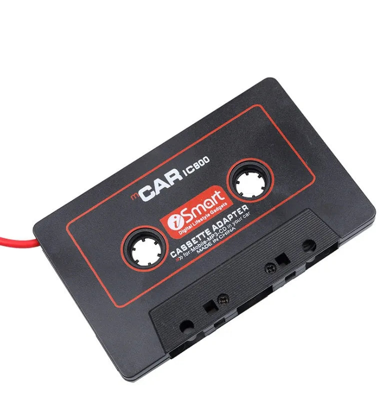 Black car cassette adapter with 3.5mm jack plug for connecting MP3 players to vehicle cassette stereos