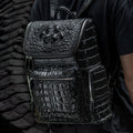 Kurayoshi handmade crocodile leather vertical square backpack with double shoulder straps and zipper closure
