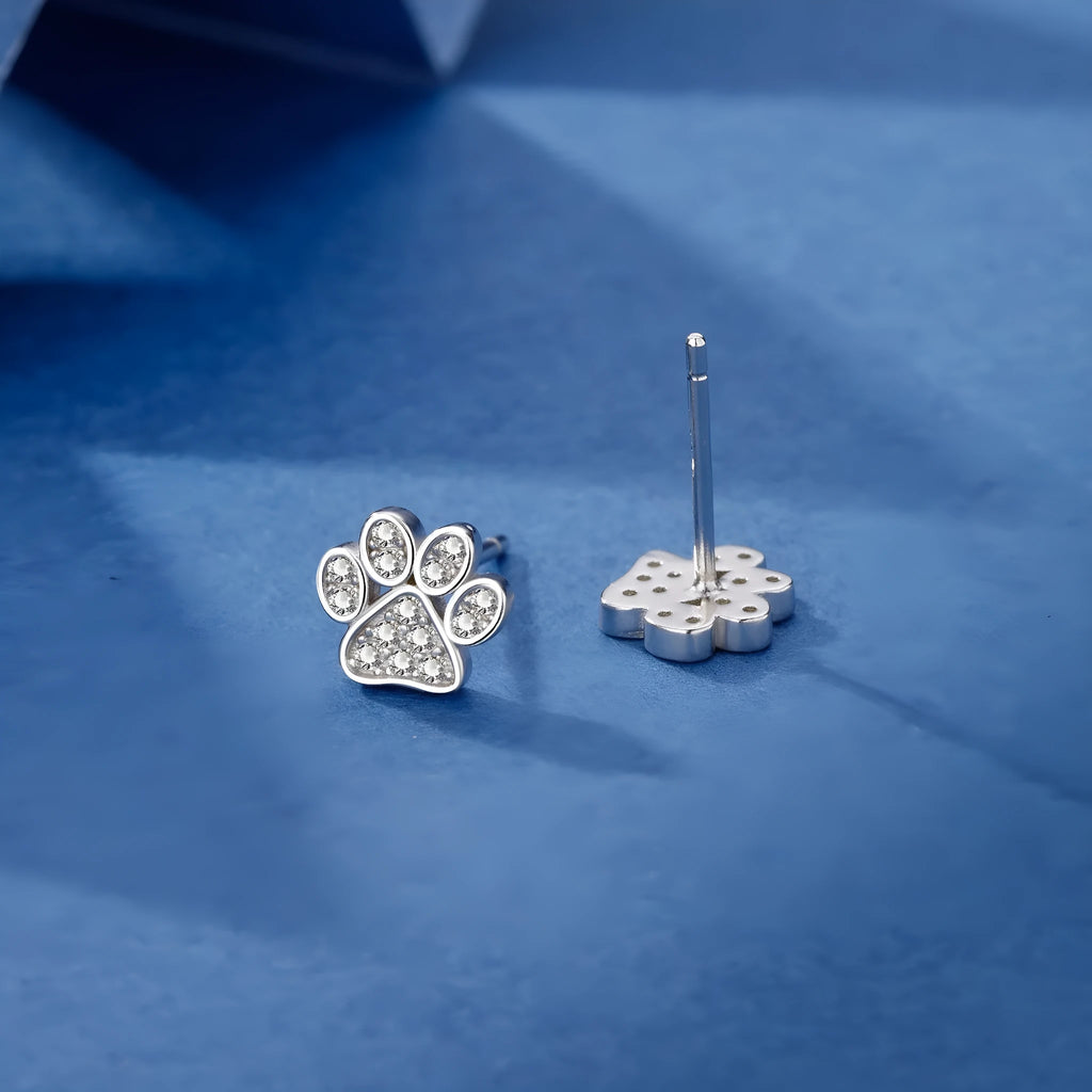 Full diamond 925 sterling silver cat's paw stud earrings in silver colour with zircon stones