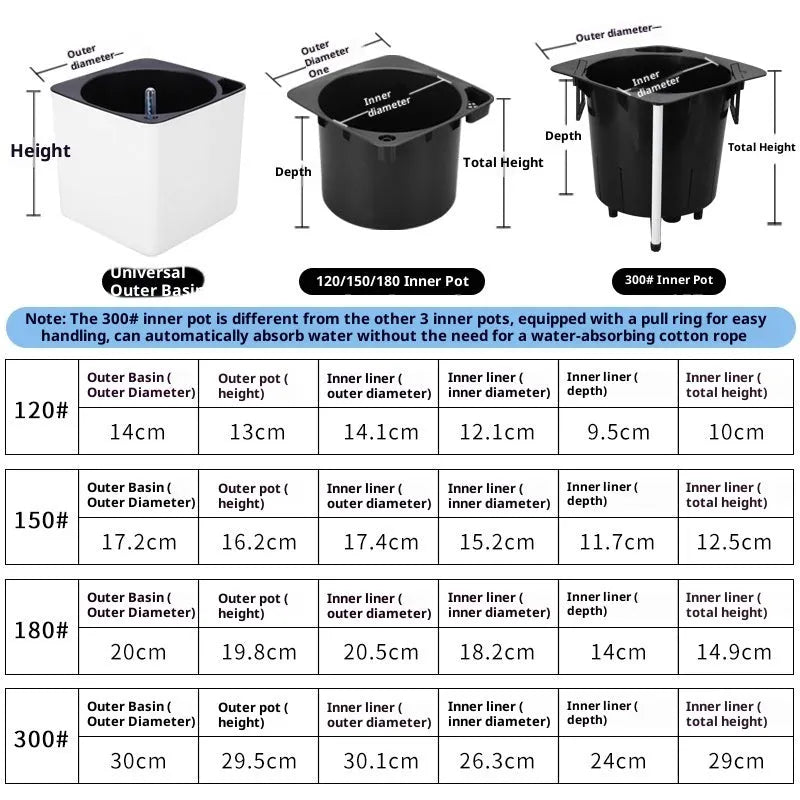 White plastic cube lazy basin flowerpot with automatic water feeding for Scindapsus aureus bonsai, size 14cm