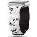 Two-tone silicone Apple Watch strap with Bauhinia pattern in black, white, purple, blue, green, pink, or brown
