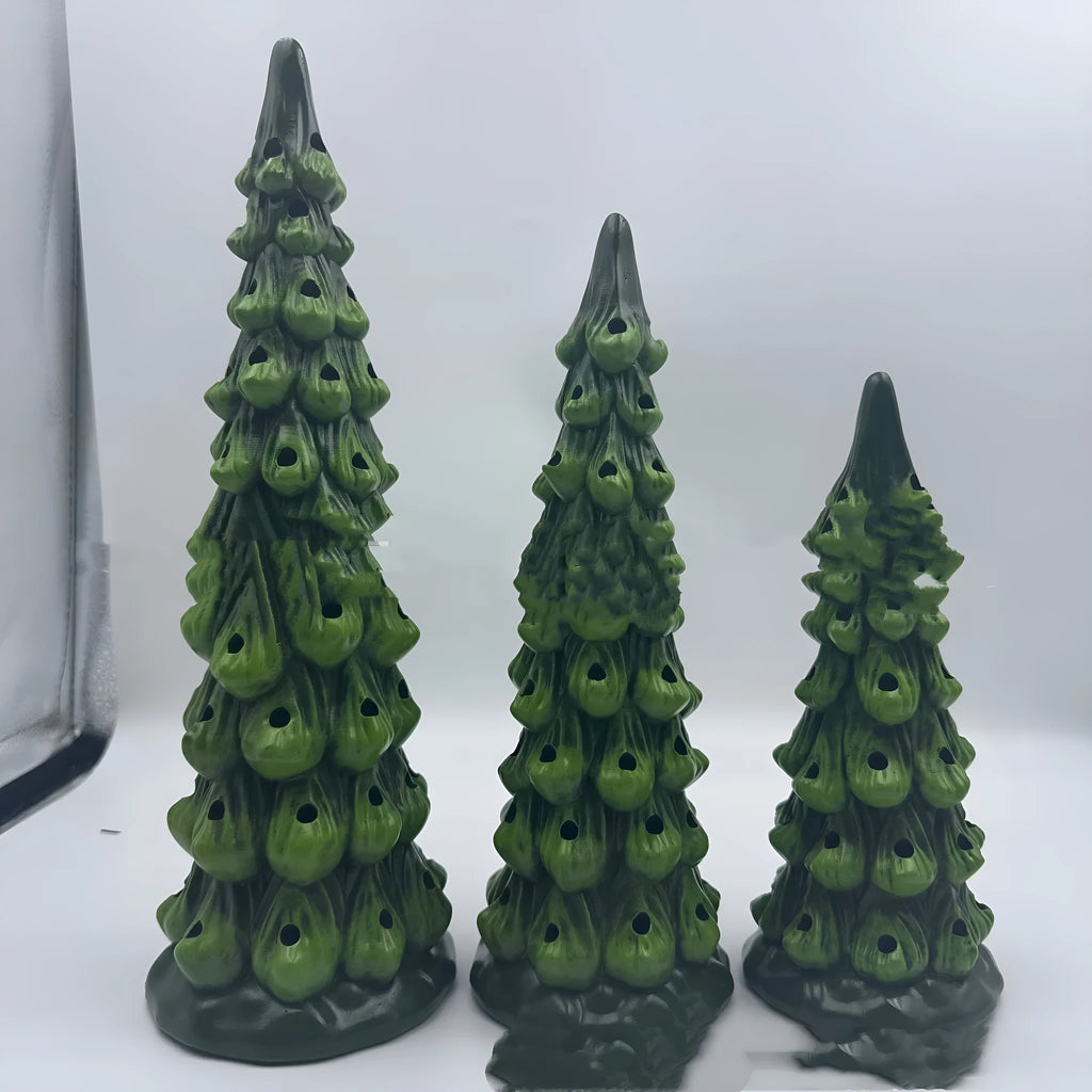 Resin Christmas tree ornament with coloured lights in European style, shown in 25cm size.