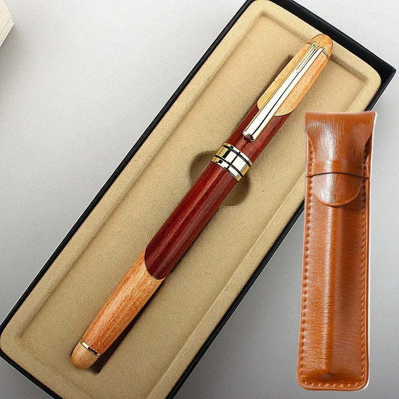 Metal fashion wooden pen with storage bag for office and finance professional use