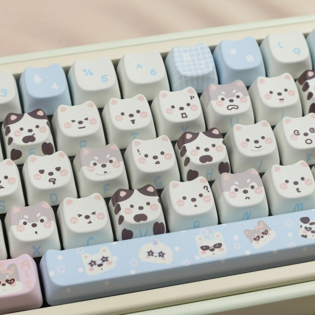 Cat and dog design PBT sublimation keycap set for mechanical keyboards showing colourful artwork