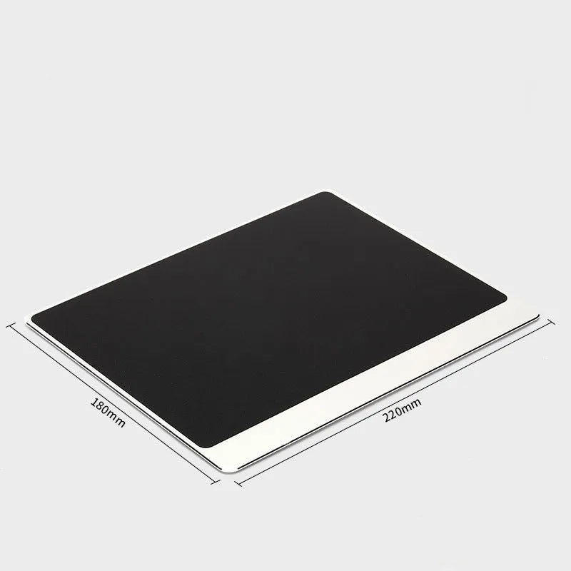 Metal alloy desktop mouse pad in simple design, available in black, silver, or gold, three sizes