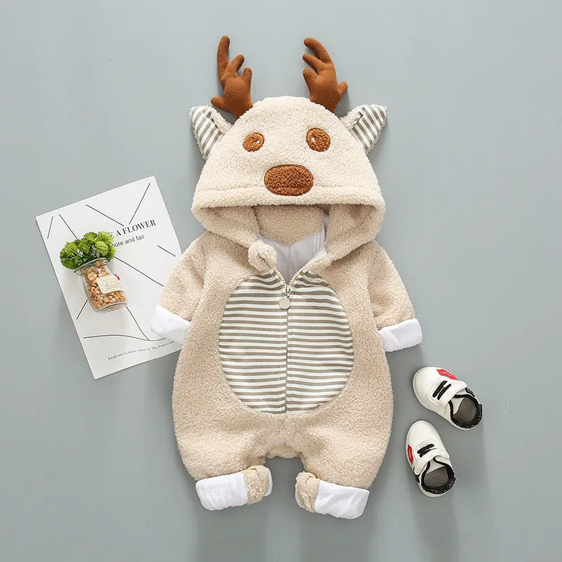 Baby romper with long sleeves and lace-up straps in khaki, pink, or white colours