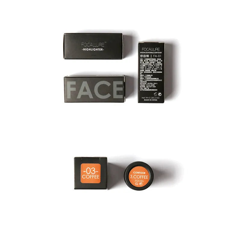 Cream face contour highlighter makeup product in four shade options A, B, C, D