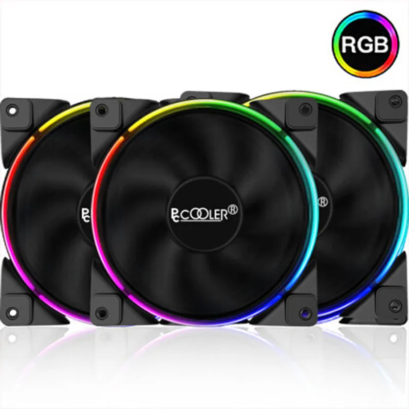Three black 12 cm RGB computer chassis fans with hydraulic bearings and adjustable speed control