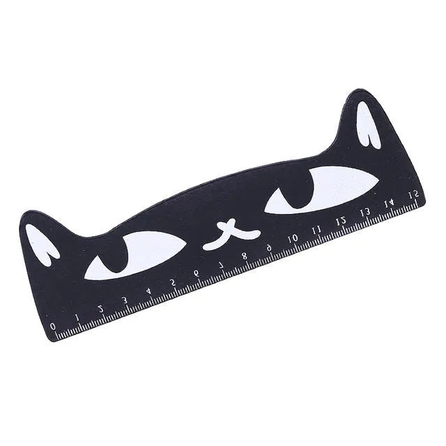 Kawaii candy colour cat wooden ruler, approximately 13cm by 2.5cm, in black, blue, pink, or white.