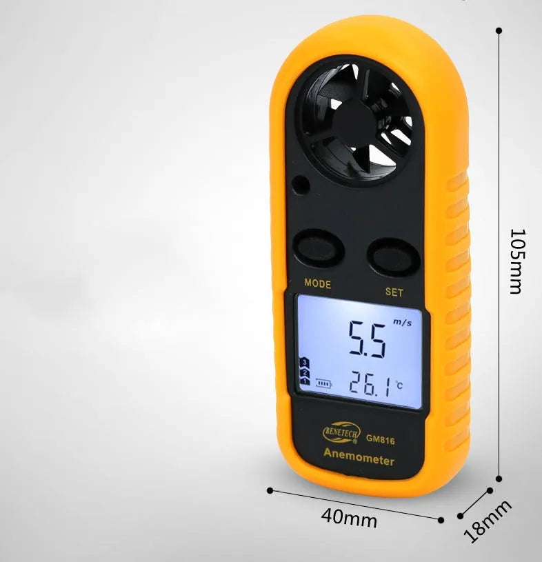 Biaozhi orange digital handheld wind speed measuring instrument showing display