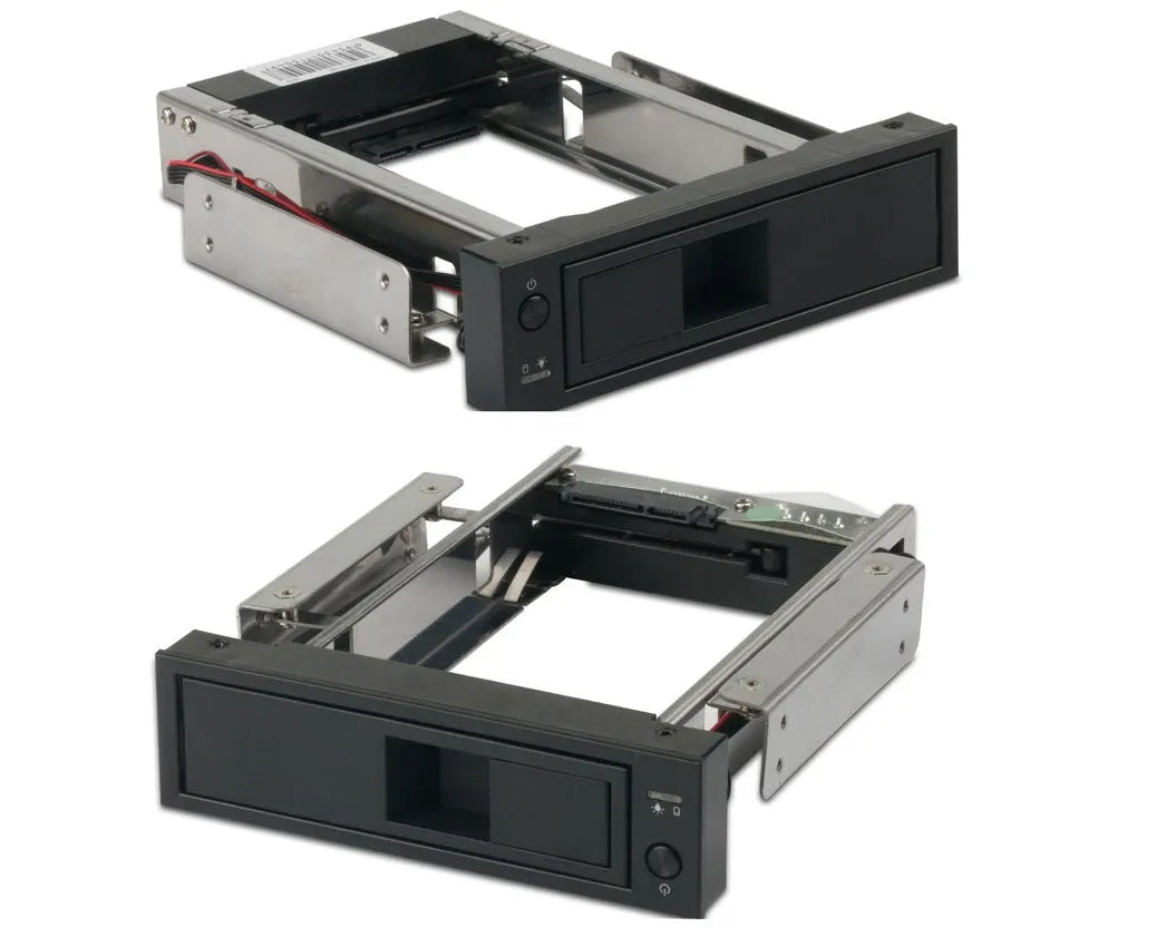 Black hard disk tray for vertical desktop chassis measuring 183mm by 146mm by 42mm