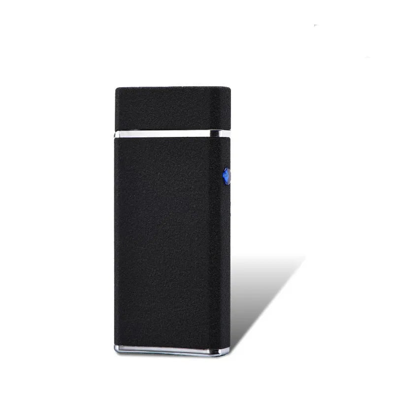 USB rechargeable metal lighter in matte black finish, 75mm length, electric arc tip