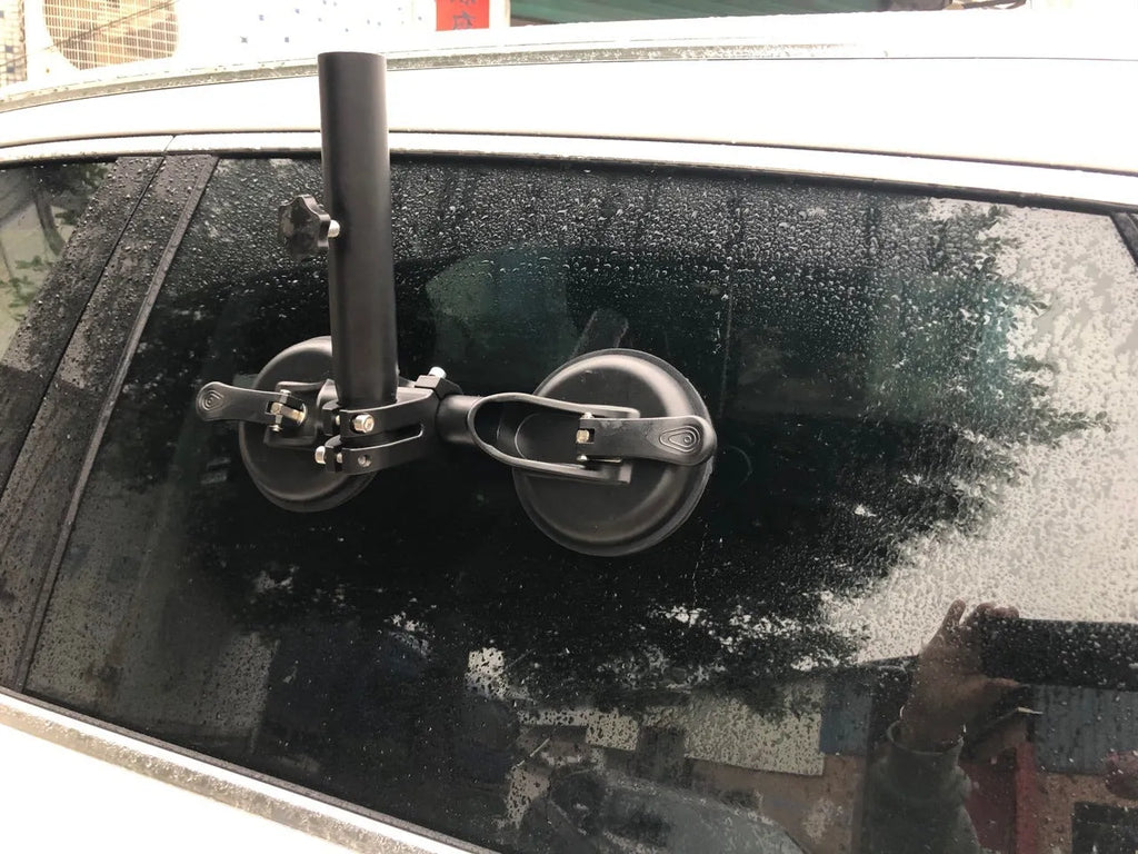 Black off-road car glass sucker base with round suction cup and 1.1kg rubber disc for flag mounting