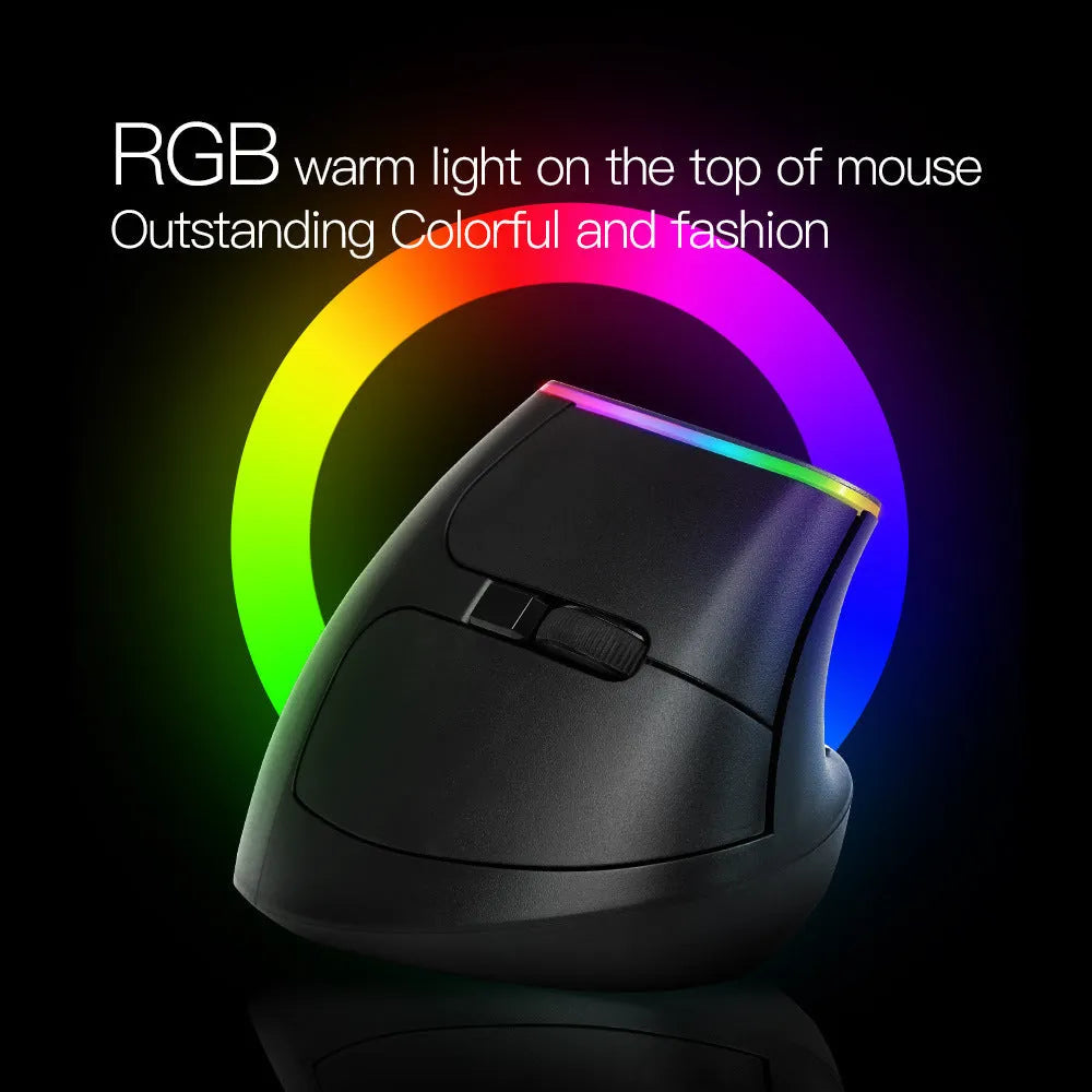 M618C vertical ergonomic wireless mouse in black or white with RGB lighting, shown from the side.
