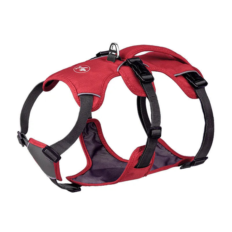 Nylon pet harness with hand-holding rope in red, orange, blue, gray, or reflective round rope, sizes XXS to L