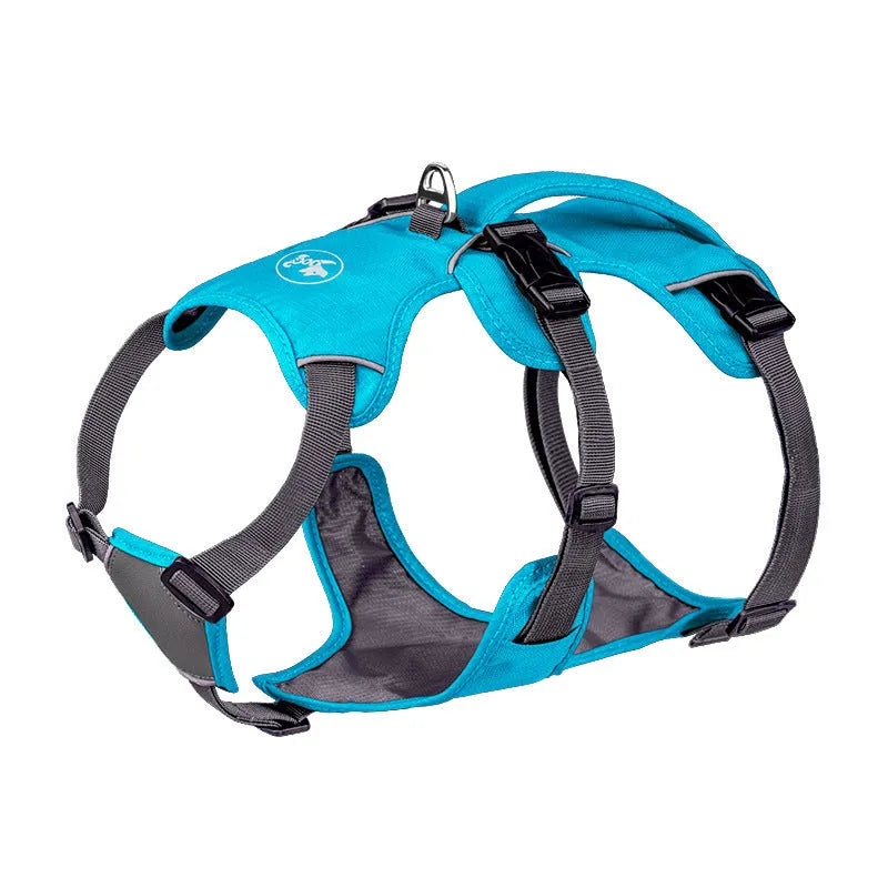 Nylon pet harness with hand-holding rope in red, orange, blue, gray, or reflective round rope, sizes XXS to L