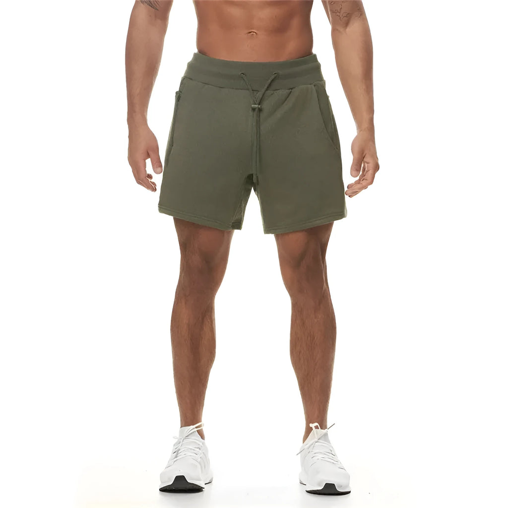 Men's multi-pocket sports shorts in green, khaki, black, brown or milky white, mid waist, sizes M to XXXL