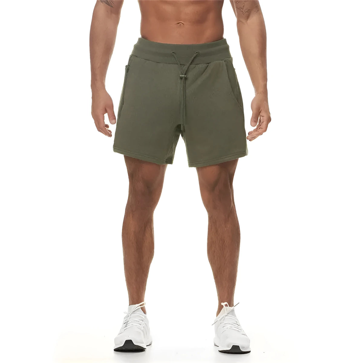 Men's multi-pocket sports shorts in green, khaki, black, brown or milky white, mid waist, sizes M to XXXL