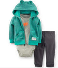 Three-piece children's clothing set with hooded long-sleeve top and trousers for infants and young children aged 1-3 years