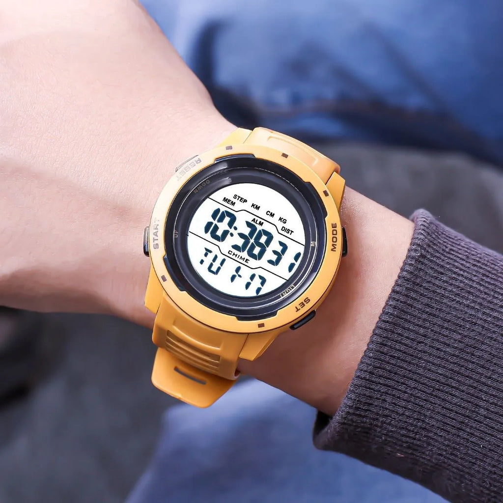 Men's Korean-style simple multi-functional electronic watch with green silicone strap and 50mm dial