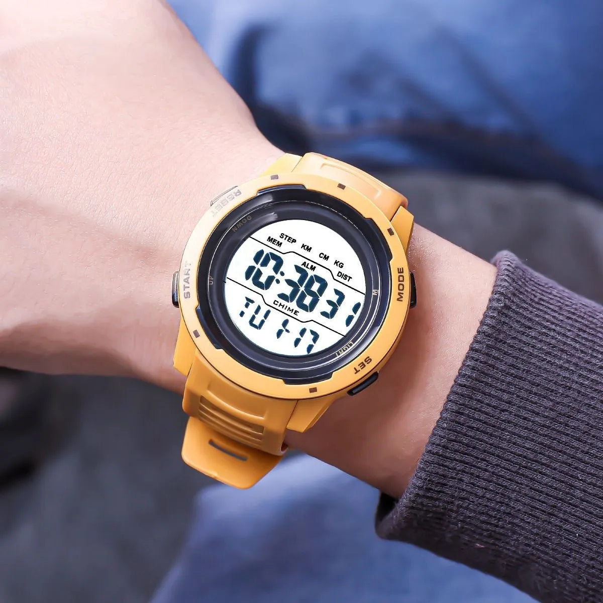 Men's Korean-style simple multi-functional electronic watch with green silicone strap and 50mm dial