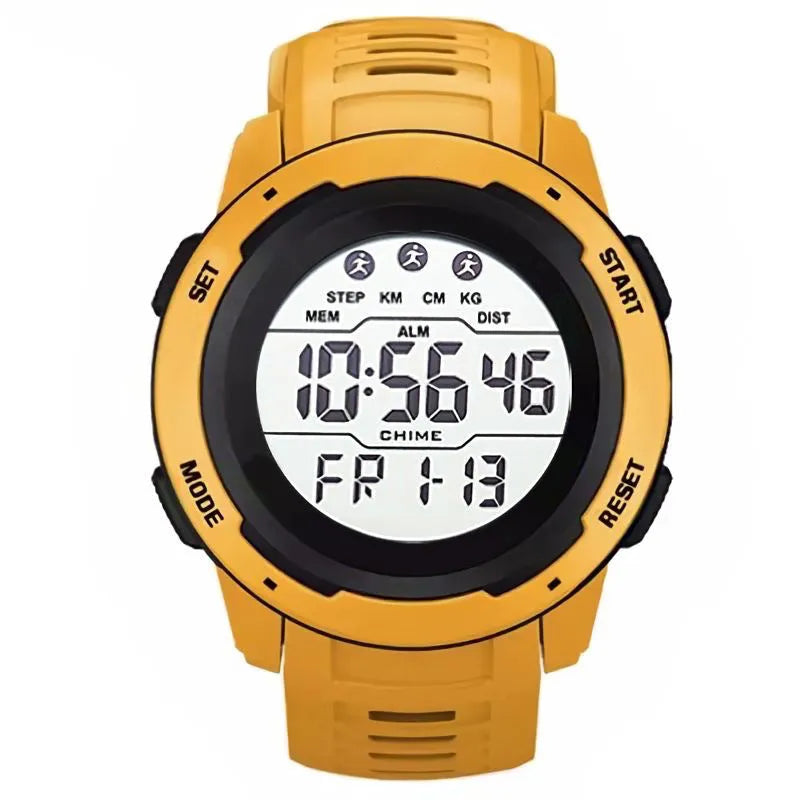 Men's Korean-style simple multi-functional electronic watch with green silicone strap and 50mm dial
