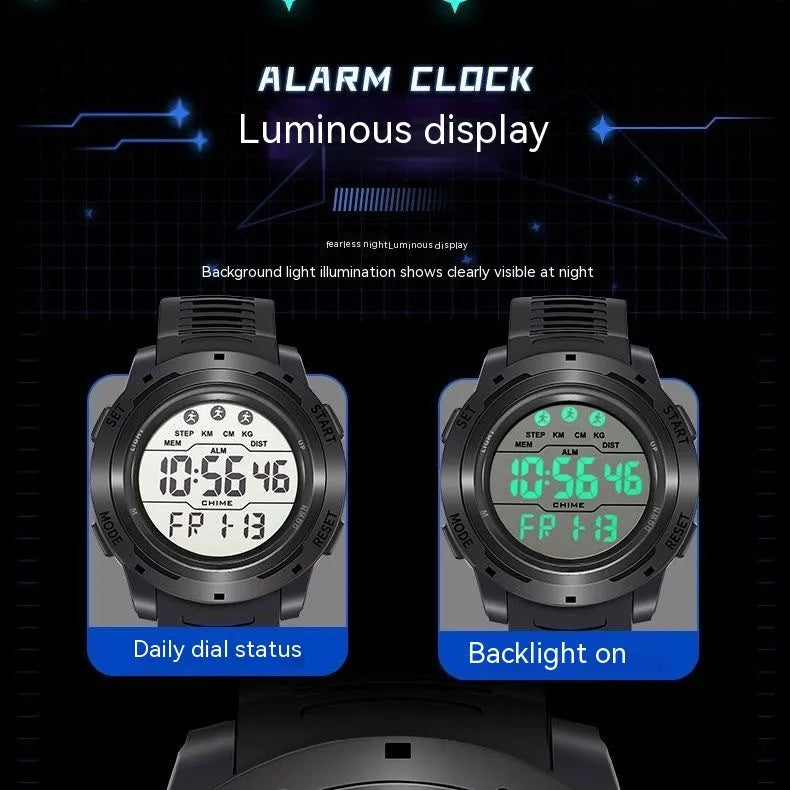 Men's Korean-style simple multi-functional electronic watch with green silicone strap and 50mm dial