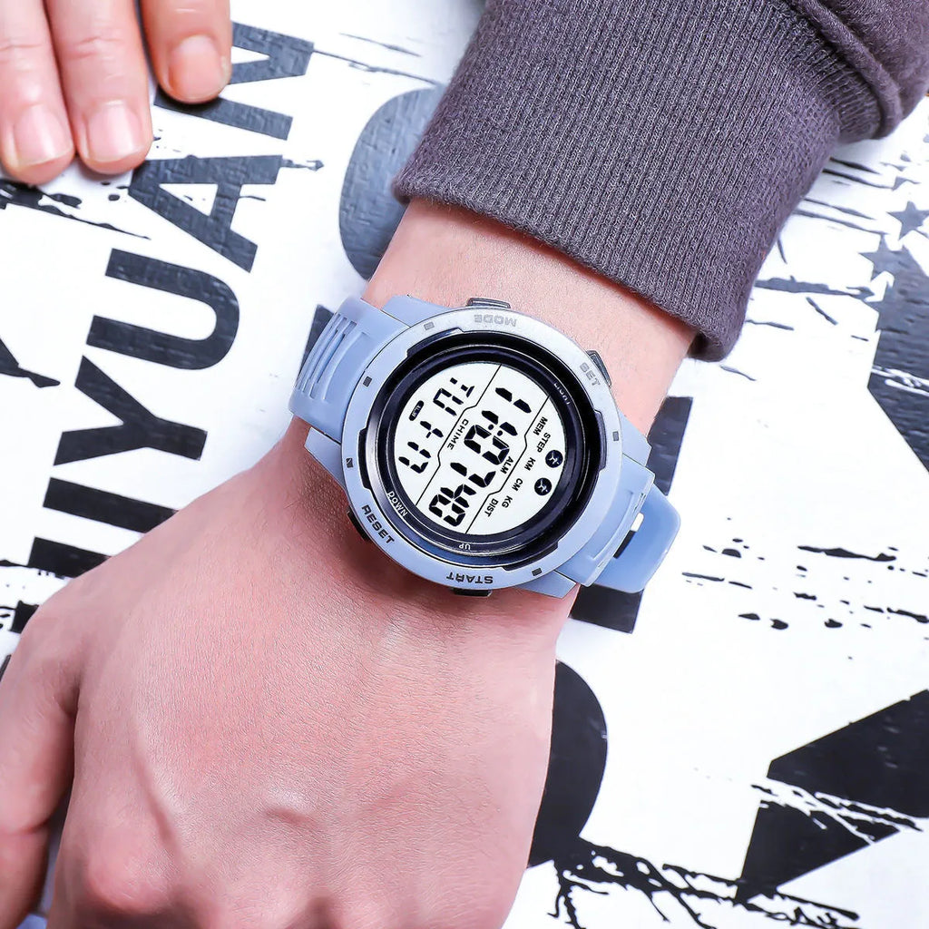 Men's Korean-style simple multi-functional electronic watch with green silicone strap and 50mm dial
