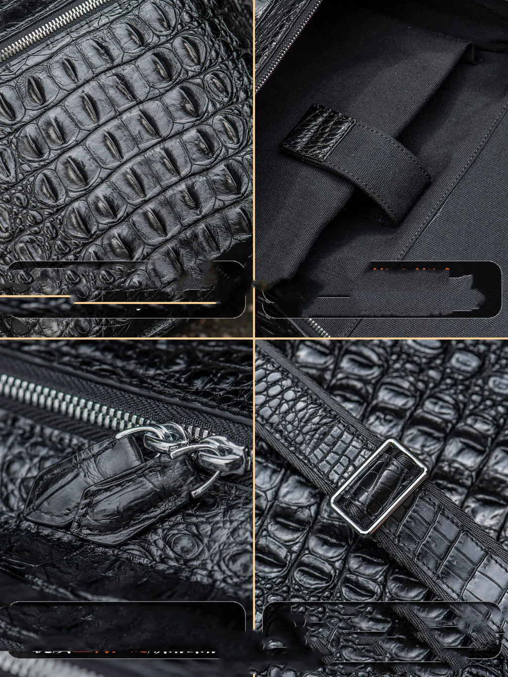 Kurayoshi handmade crocodile leather vertical square backpack with double shoulder straps and zipper closure