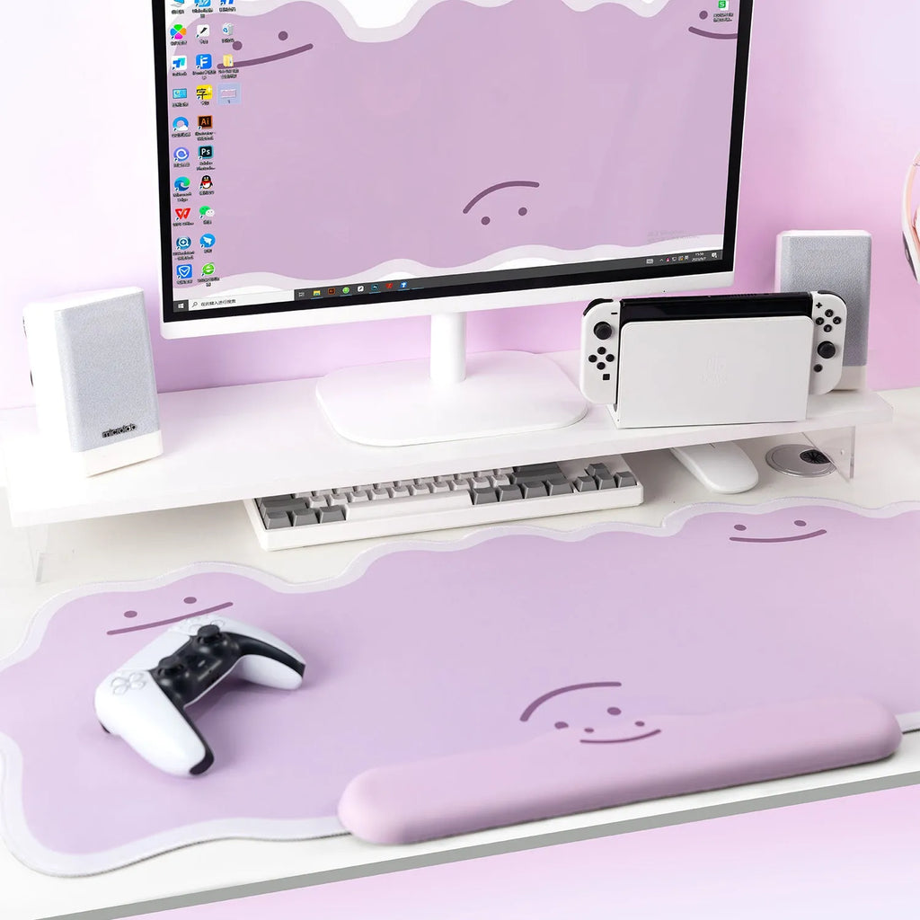 Extra large thickened e-sports mouse pad with lock edge and wrist rest, cartoon anime design, 890x390x3mm