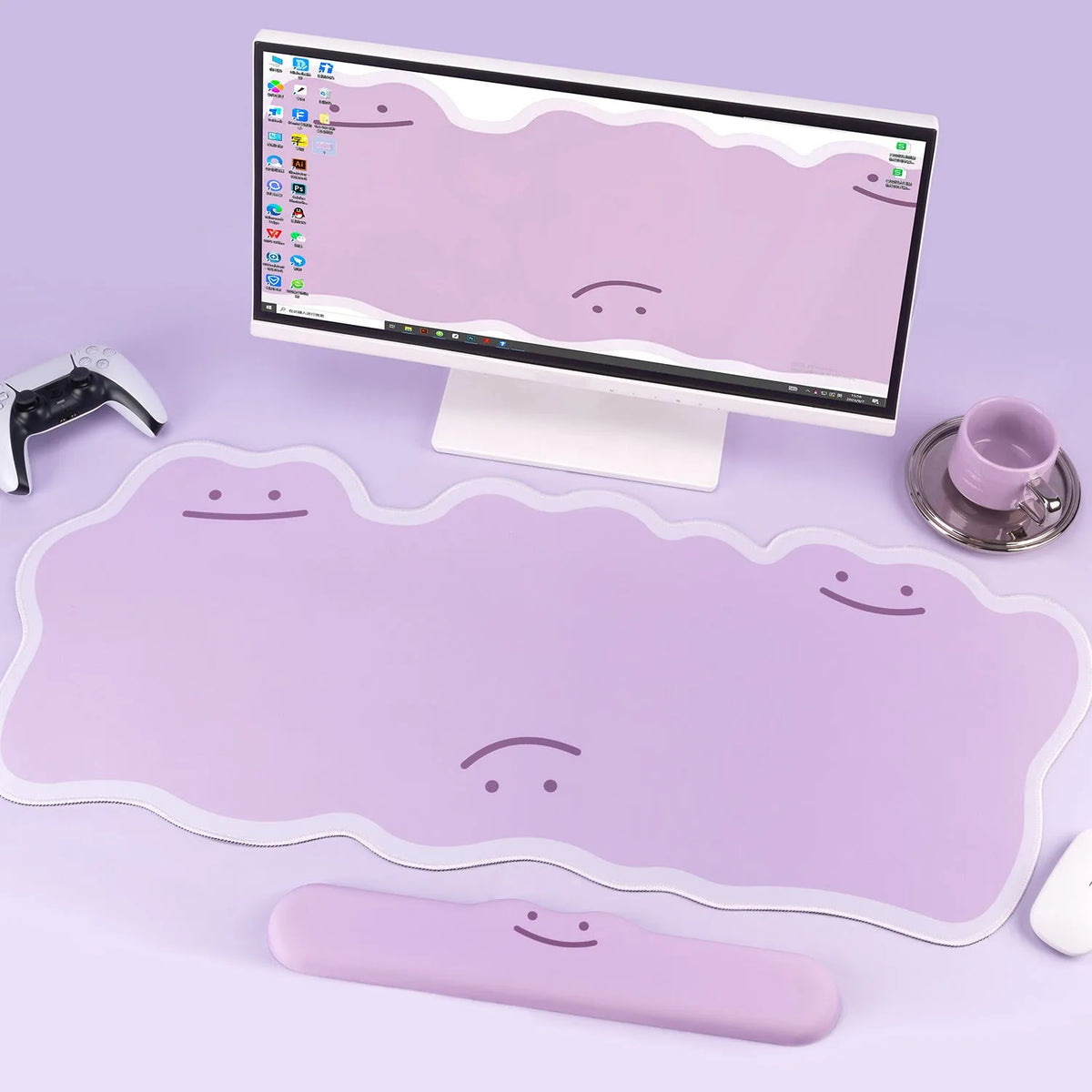 Extra large thickened e-sports mouse pad with lock edge and wrist rest, cartoon anime design, 890x390x3mm