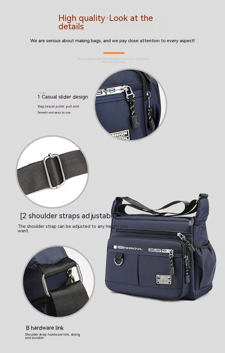 Men's multi-pocket crossbody bag in Oxford cloth, solid colour, large capacity, urban simplicity style
