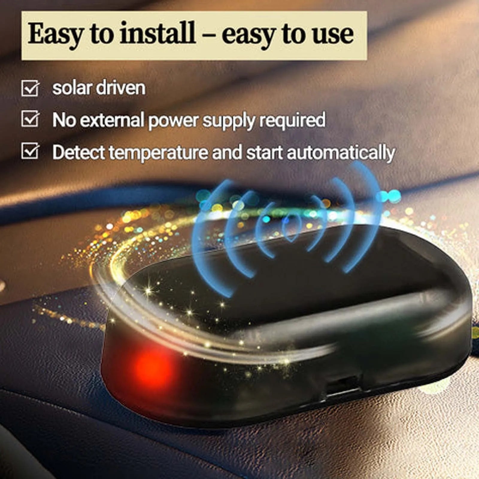 Black car de-icer tool for windscreen snow removal, showing compact 5cm length with special glass heating element.