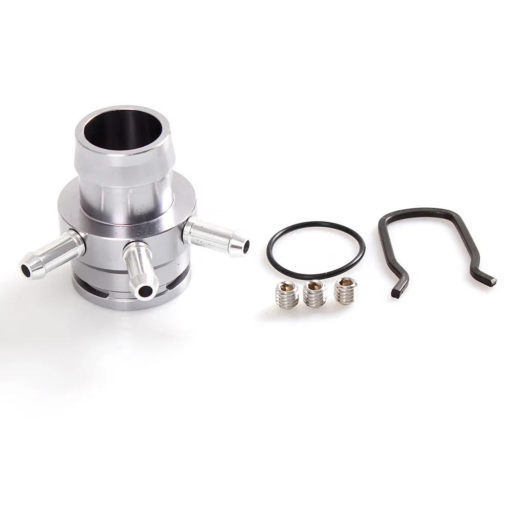 Black nylon and titanium-colour plastic vacuum tee adapter for second-generation car engines.