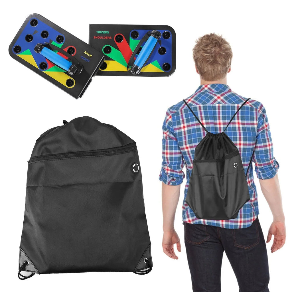 Multifunctional push-up fitness board bracket aid in ABS plastic, folded 33 x 19.5cm and opened 66 x 19.5cm.