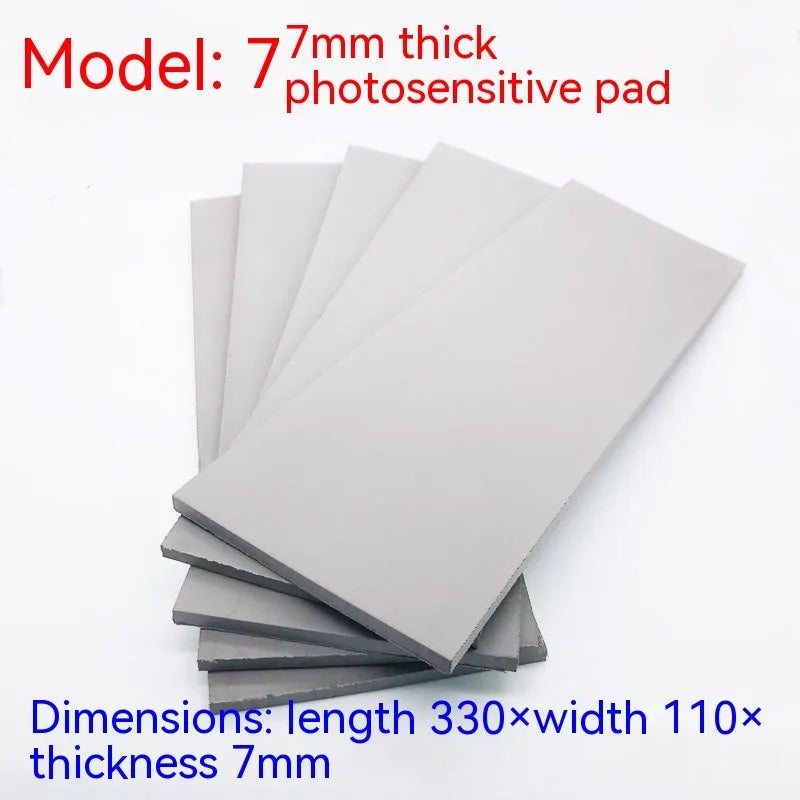 Plastic light-sensitive mat for creating photosensitive seals, shown in 2mm, 4mm, and 7mm thickness options.
