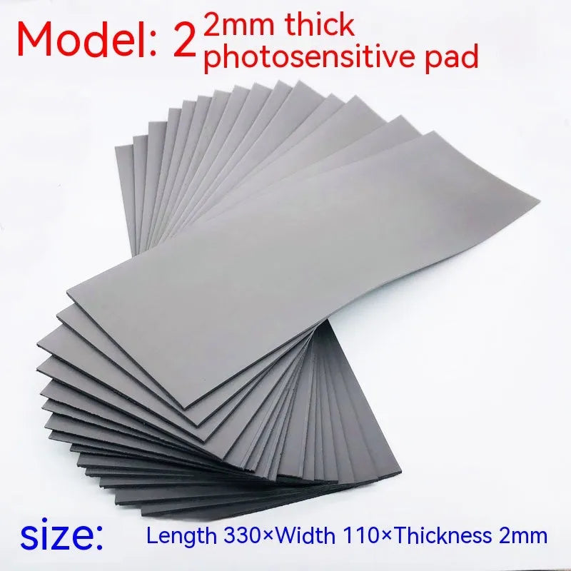 Plastic light-sensitive mat for creating photosensitive seals, shown in 2mm, 4mm, and 7mm thickness options.