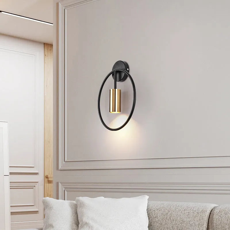 Round iron wall lamp with LED in golden finish, 280mm diameter