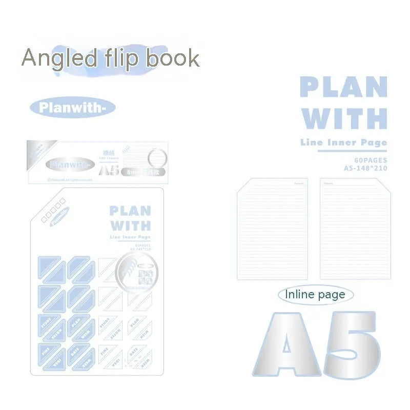 A5 and B5 draft notebooks with white, plaid, and blue covers for student art projects.