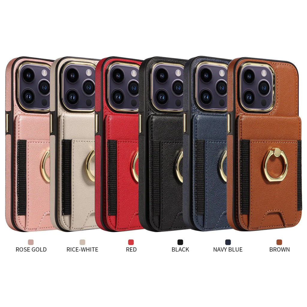 Handmade imitation leather phone case with card slot and magnetic bracket for Apple iPhone