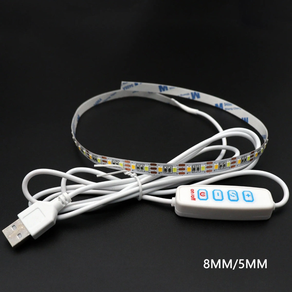 USB two-color dimmable LED light strip with 120 beads and button control, 5V input, 20cm length option