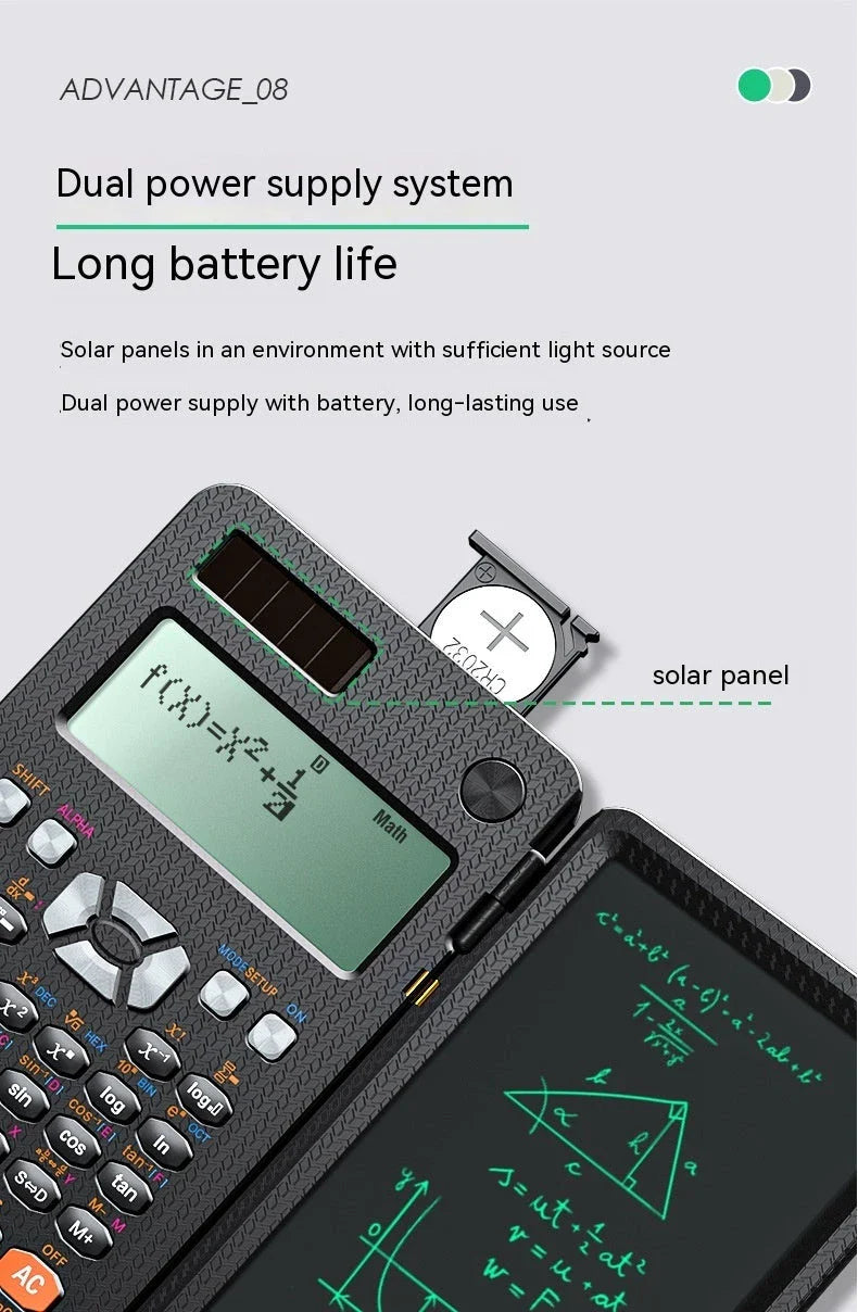 Versatile folding scientific calculator with integrated digital handwriting pad for seamless note-taking and calculations