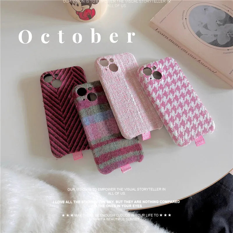 Pink houndstooth patterned TPU drop-resistant phone case for iPhone models