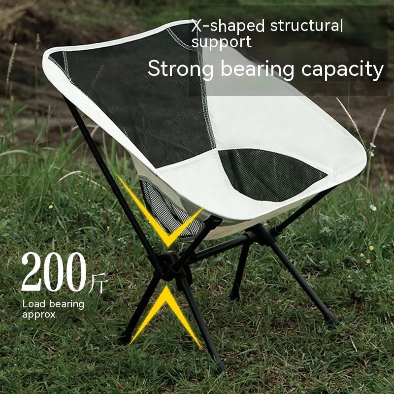 Ivory white folding camping chair with 600D Oxford cloth seat and storage bag, high or low backrest option